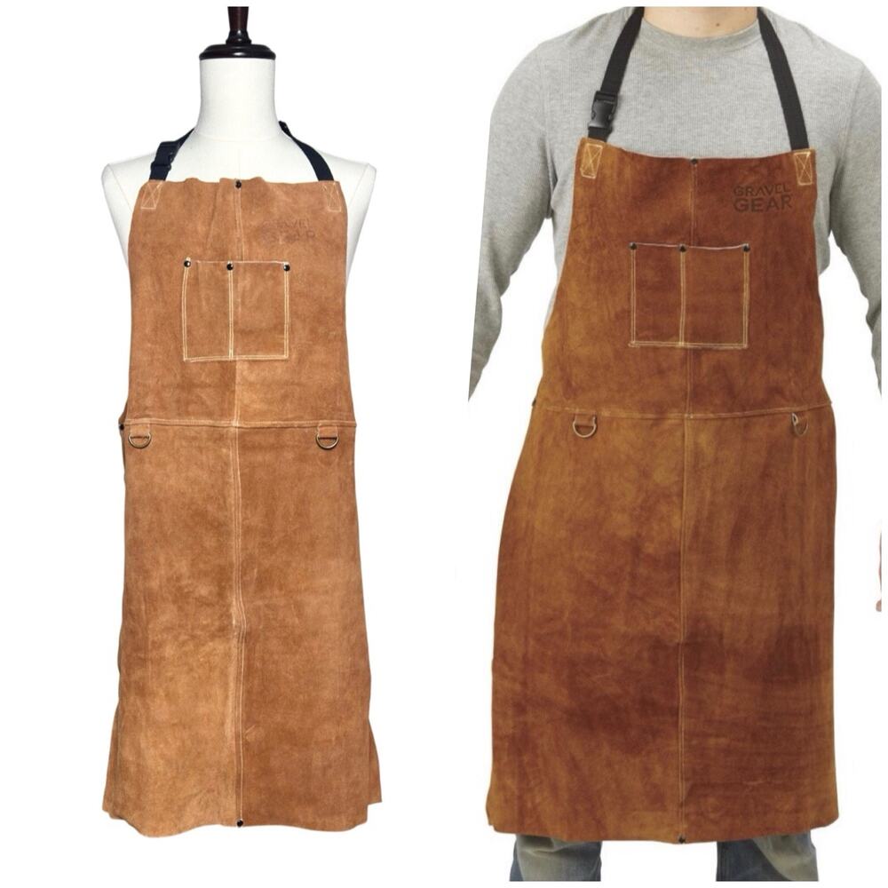 Gravel Gear | Men | Tan Brown Split Leather Work Industrial Welding Apron | OS